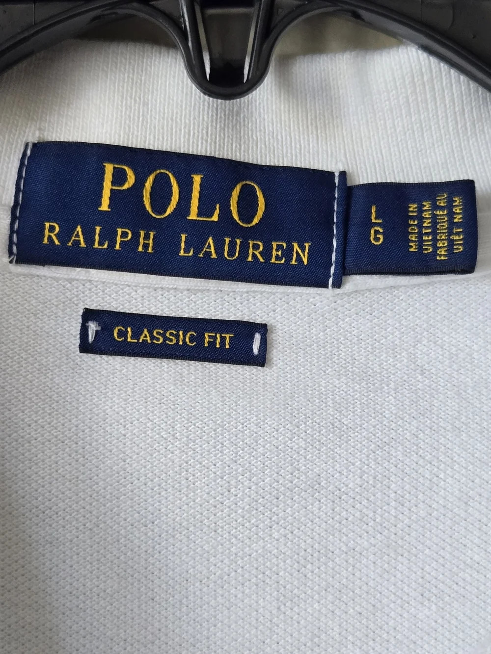 Polo Ralph Lauren Classic Fit Pique Polo Shirt Men's L White Navy Pony Logo
